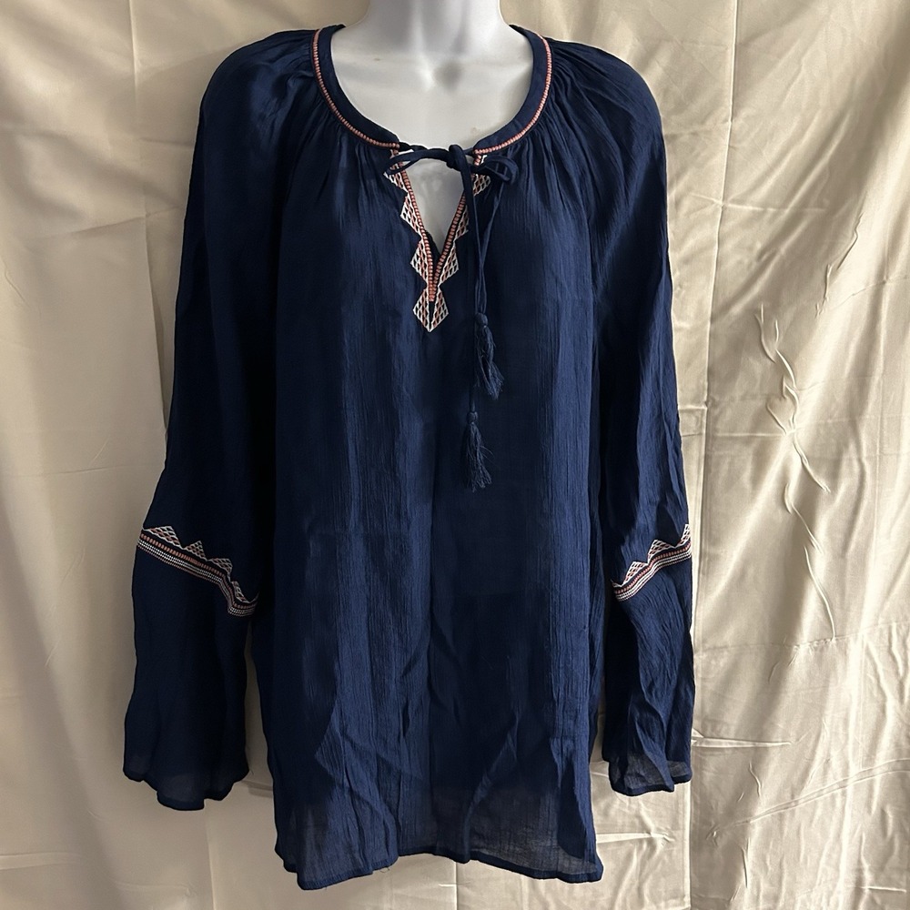 New Xl St. John's Bay Navy Loop Tie Flare Sleeve Top #1903*12 (JFT)